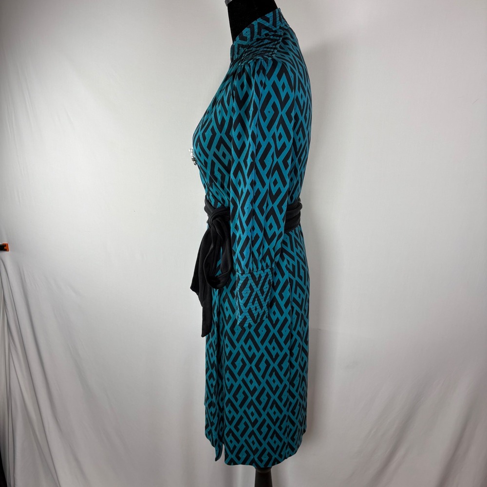 Diane von Furstenberg Tessa Wrap Dress Womens 2 Teal Geometric Silk Jersey - Picture 3 of 14